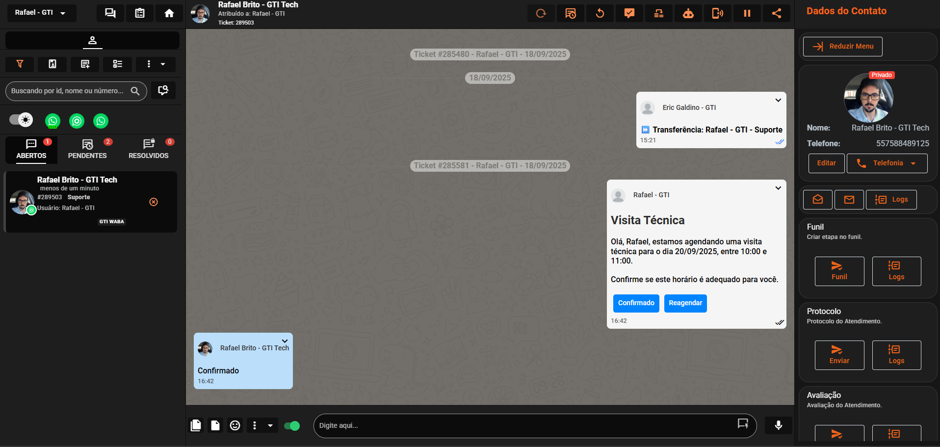 Tela de atendimento do G-Chat